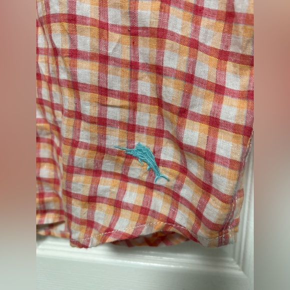 Tommy Bahama St. Croix Check Claret SS 100% Linen Button Up Shirt Size M - Picture 3 of 11